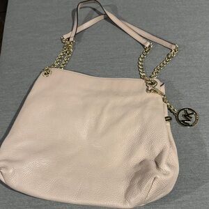 Michael Kors light nude Pink Leather Shoulder Bag with Gold Accents